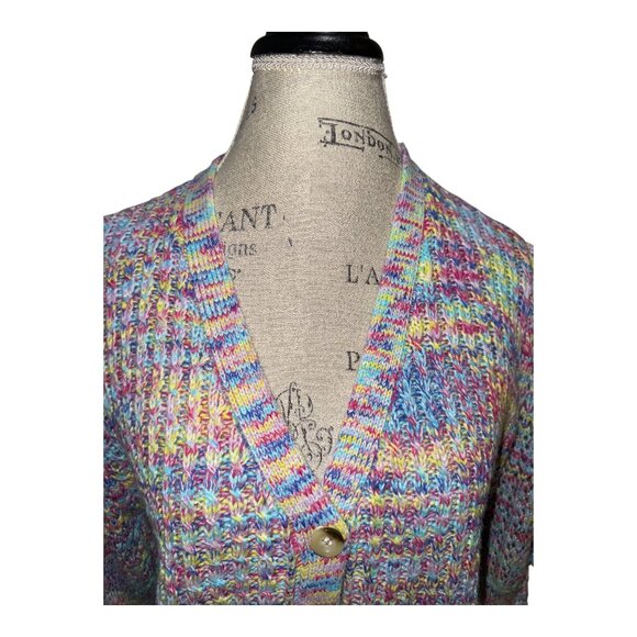 Design 365 Pink, Blue & Yellow 3/4 Balloon Sleeve Cardigan Sweater Women's XL - Picture 5 of 13